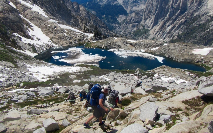 adults backpacking trip in california